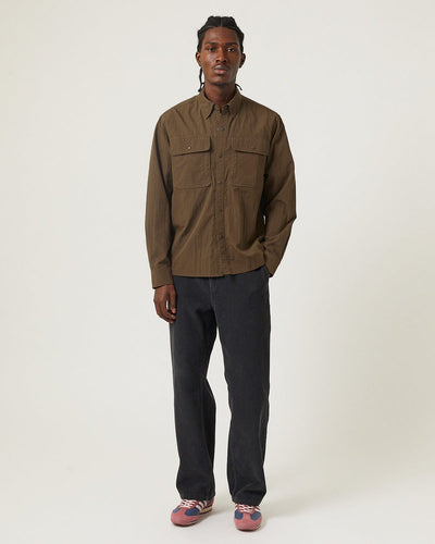 Crinkled Cotton Nylon Shirt - Brown-LS-Black Q-Corridor