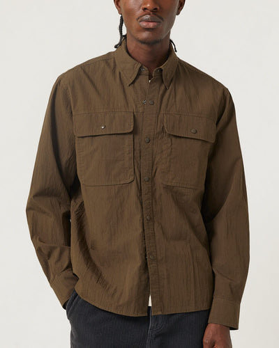 Crinkled Cotton Nylon Shirt - Brown-LS-Black Q-Corridor