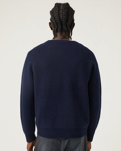 Wool Cashmere Crewneck - Navy-Crewneck-Black Q-Corridor