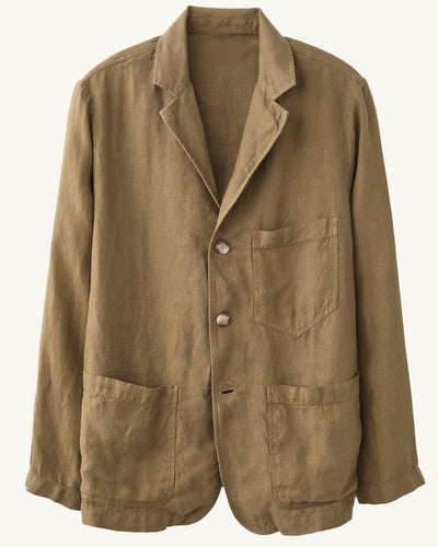 Linen 3 Button Blazer - Olive-Blazer-Corridor-Corridor