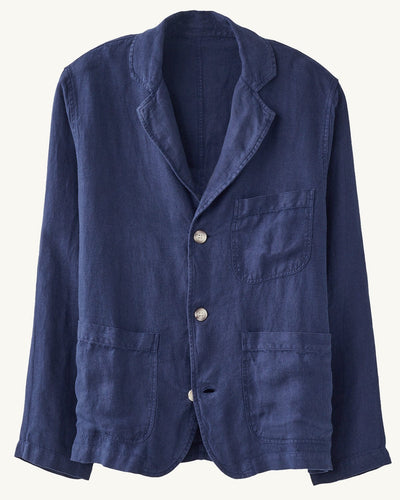 Linen 3 Button Blazer - Navy-Blazer-Corridor-Corridor
