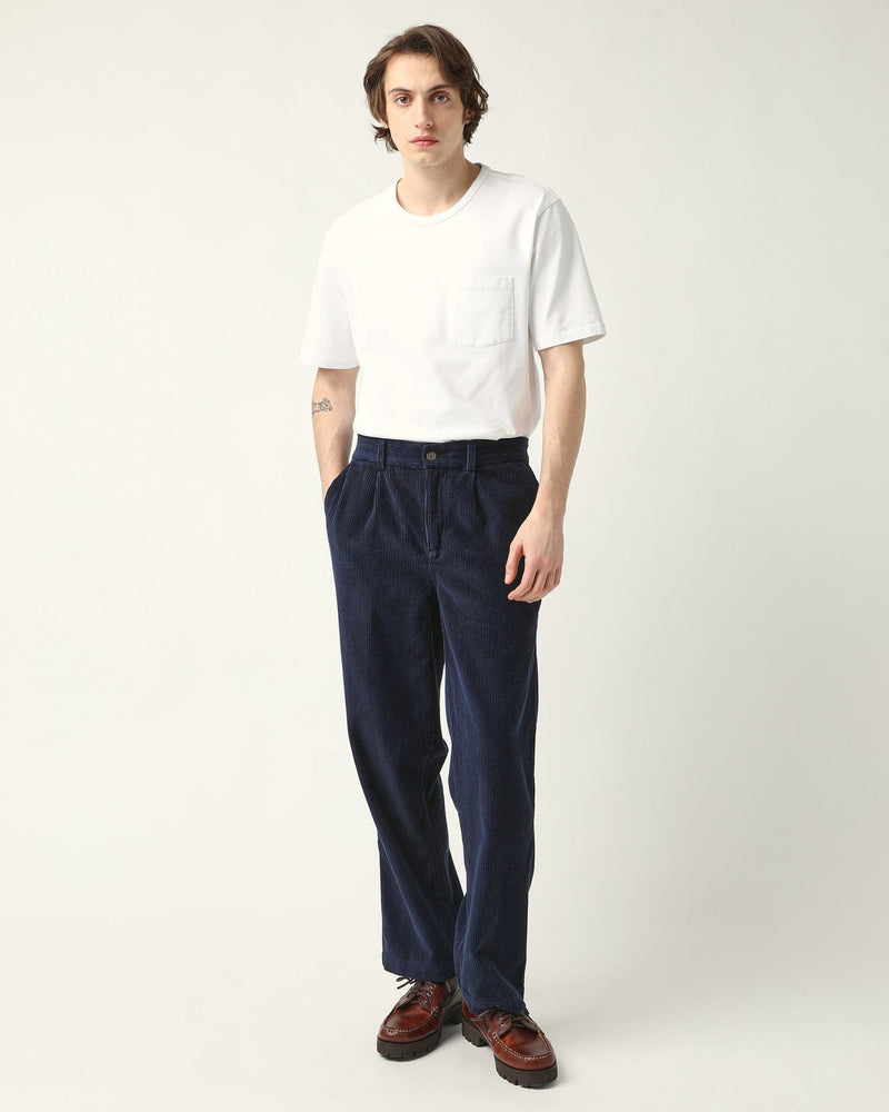 Cord Pleated Trouser - Navy-Trousers-Corridor-Corridor