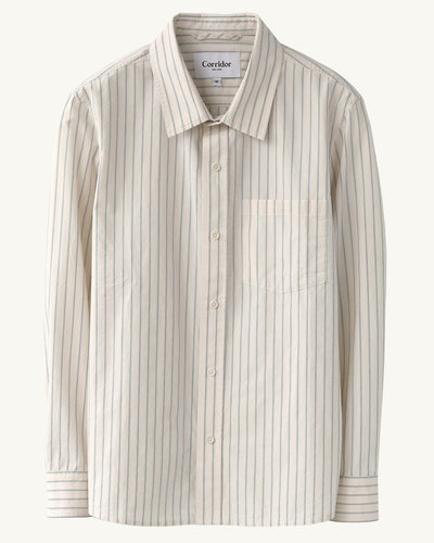 Poplin Stripe LS - Natural-Long Sleeve Shirt-Black Q-Corridor