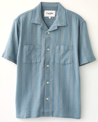 Skip Stripe Retro SS Camp - Blue-SS w/ Camp Collar-Corridor-Corridor
