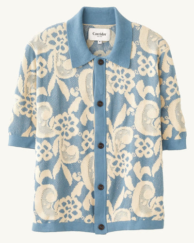 Floral Jacquard Buttondown - Blue-Knit Buttondown-Alpafina-Corridor