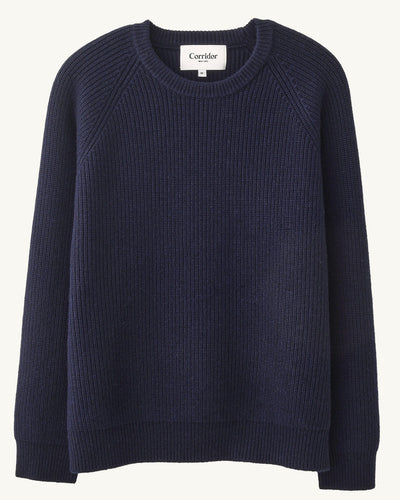 Wool Cashmere Crewneck - Navy-Crewneck-Black Q-Corridor
