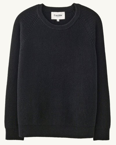Wool Cashmere Ribbed Crewneck - Black-Crewneck-Black Q-Corridor