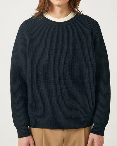 Wool Cashmere Ribbed Crewneck - Black-Crewneck-Black Q-Corridor