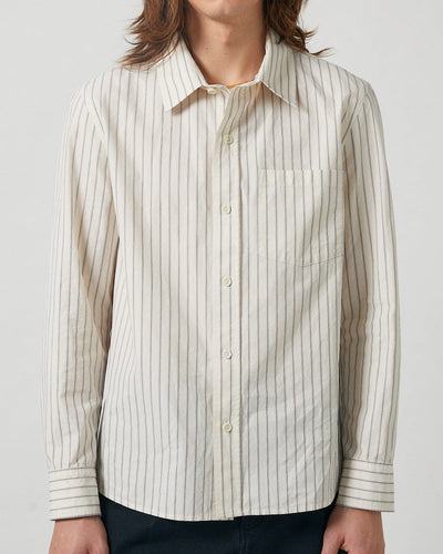 Poplin Stripe LS - Natural-Long Sleeve Shirt-Black Q-Corridor