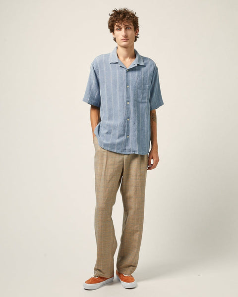 シャツ IONSEOUL seersucker stripe thin shirt JE1173 Mercer & Sons Buzzard's Bay Blue & White Cotton Seersucker