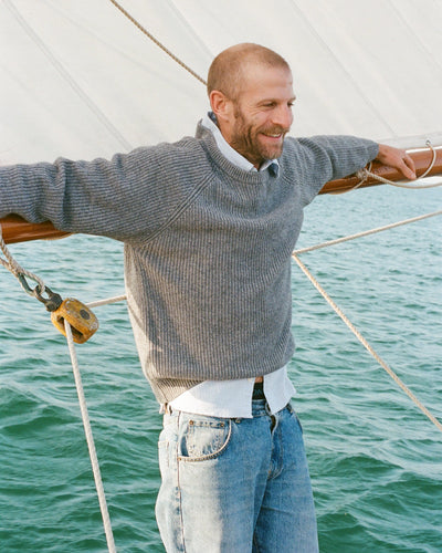 Wool Cashmere Ribbed Crewneck - Grey-Crewneck-Black Q-Corridor