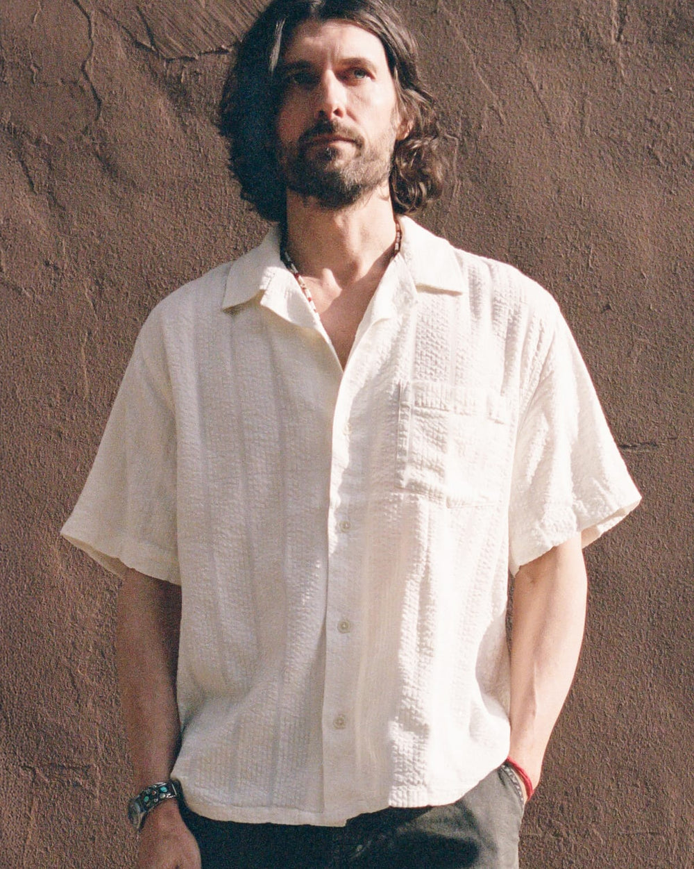 Striped Seersucker SS - White-SS w/ Camp Collar-Original Madras Trading Co. (OMTC)-Corridor