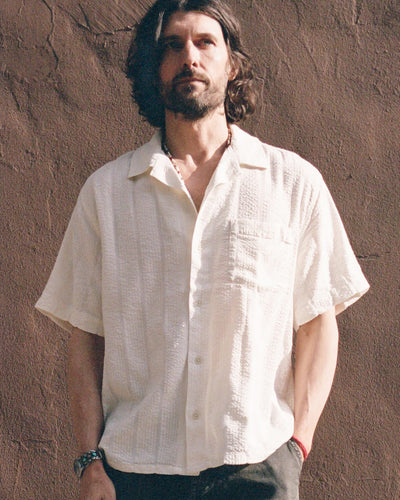 Striped Seersucker SS - White-SS w/ Camp Collar-Original Madras Trading Co. (OMTC)-Corridor