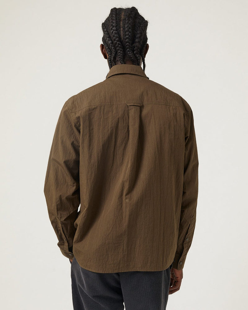 Crinkled Cotton Nylon Shirt - Brown-LS-Black Q-Corridor