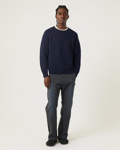 Wool Cashmere Ribbed Crewneck - Navy