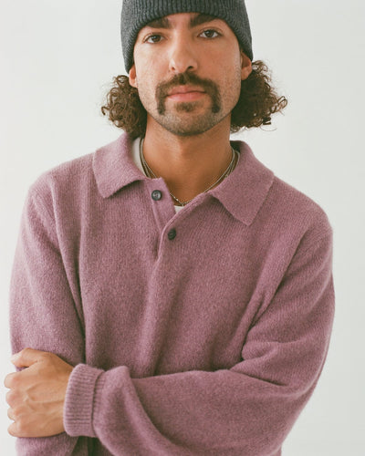 Brushed Alpaca Polo - Plum-LS Polo-Alpafina-Corridor