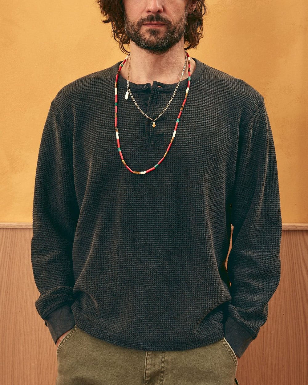 Waffle Henley - Black-Henley-Siena-Corridor