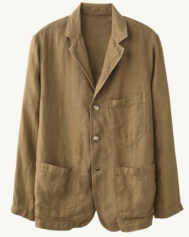 Linen 3 Button Blazer - Olive