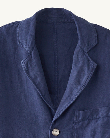 Linen 3 Button Blazer - Navy
