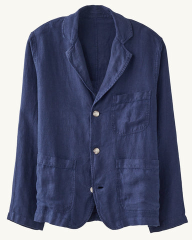 Linen 3 Button Blazer - Navy