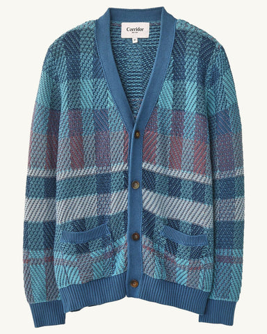 Blow Up Plaid Cardigan - Blue