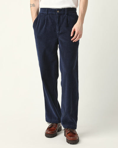 Cord Pleated Trouser - Navy