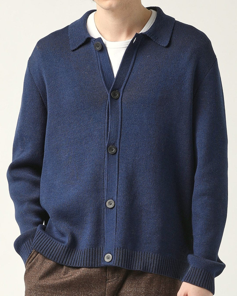 Navy blue button down sweater sale