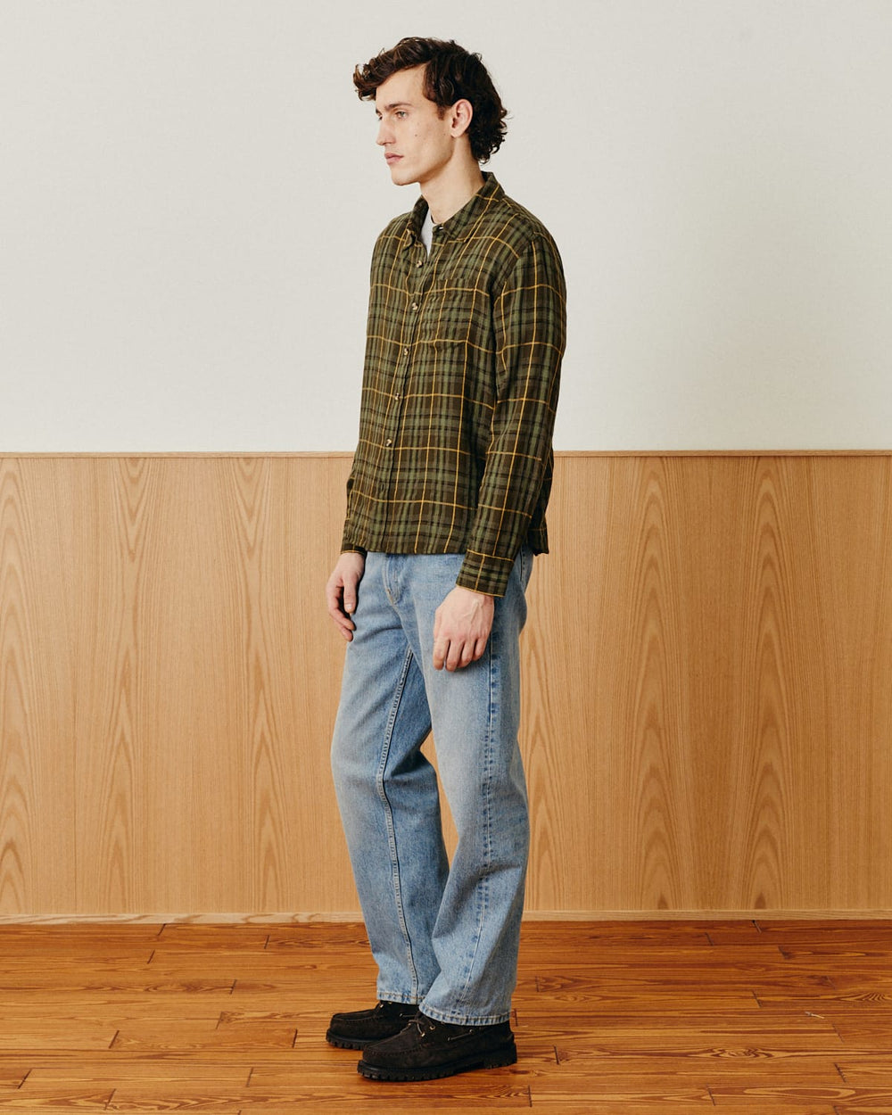 Crinkle Plaid LS - Olive-LS w/ 1 Chest Pocket-Original Madras Trading Co. (OMTC)-Corridor