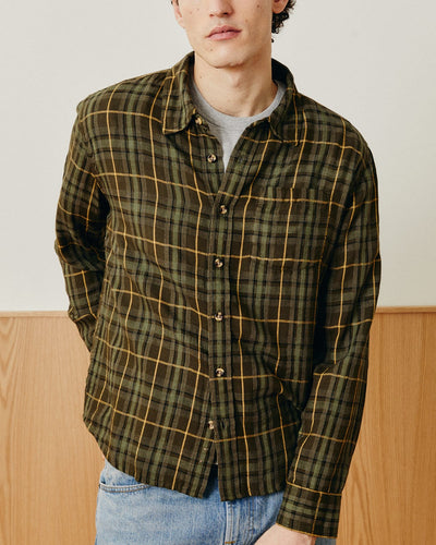 Crinkle Plaid LS - Olive-LS w/ 1 Chest Pocket-Original Madras Trading Co. (OMTC)-Corridor