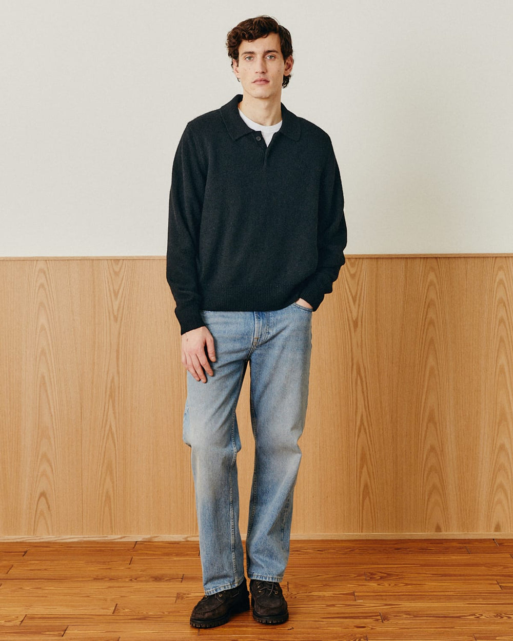 Brushed Alpaca Polo - Black-LS Polo-Alpafina-Corridor