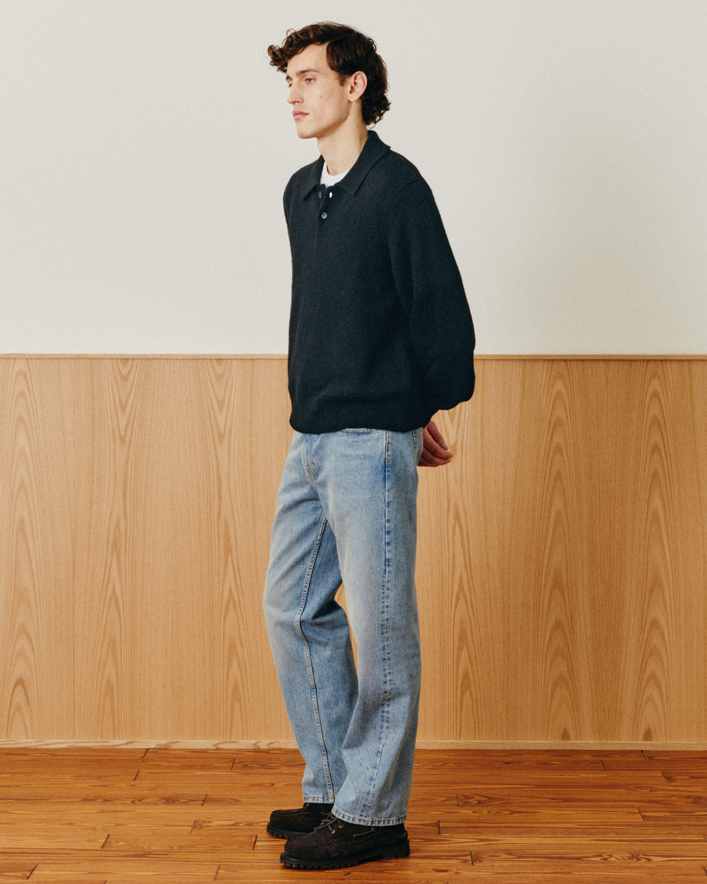 Brushed Alpaca Polo - Black-LS Polo-Alpafina-Corridor