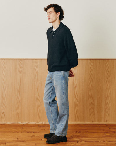 Brushed Alpaca Polo - Black-LS Polo-Alpafina-Corridor