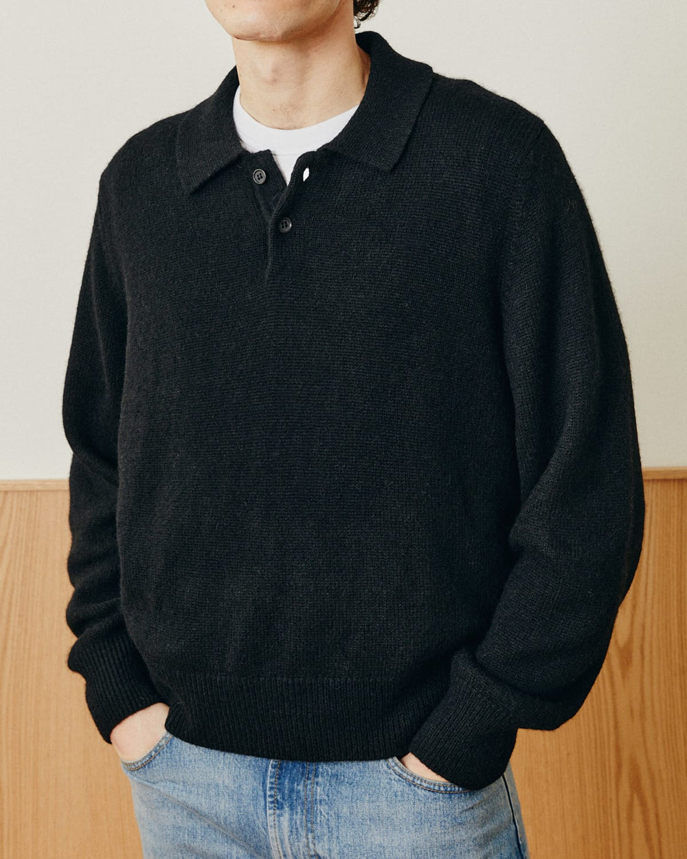 Brushed Alpaca Polo - Black-LS Polo-Alpafina-Corridor