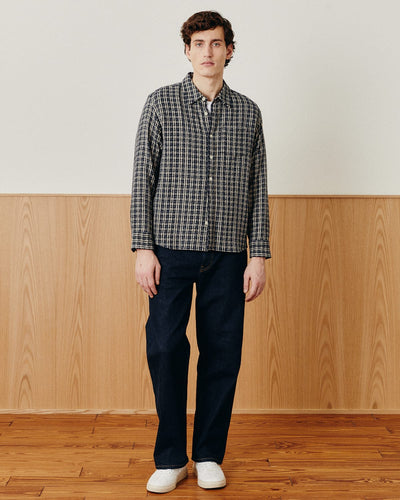 Reverse Tweed Snow Check - Blue-Long Sleeve Shirt-Original Madras Trading Co. (OMTC)-Corridor