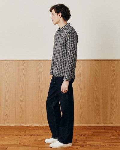 Reverse Tweed Snow Check - Blue-Long Sleeve Shirt-Original Madras Trading Co. (OMTC)-Corridor