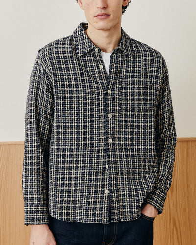 Reverse Tweed Snow Check - Blue-Long Sleeve Shirt-Original Madras Trading Co. (OMTC)-Corridor