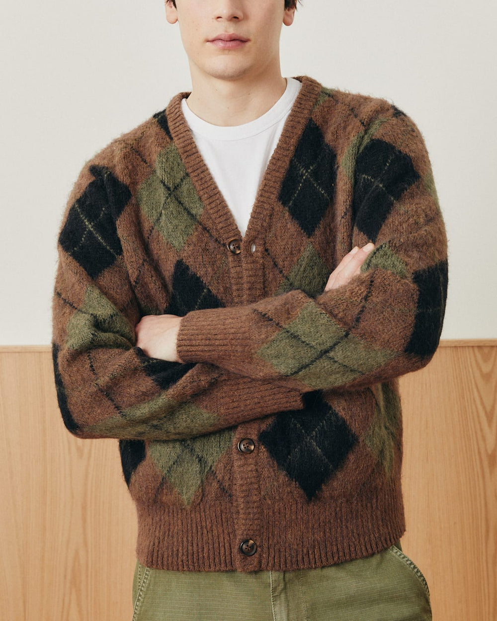 Argyle Cardigan - Brown-Cardigan-Black Q-Corridor
