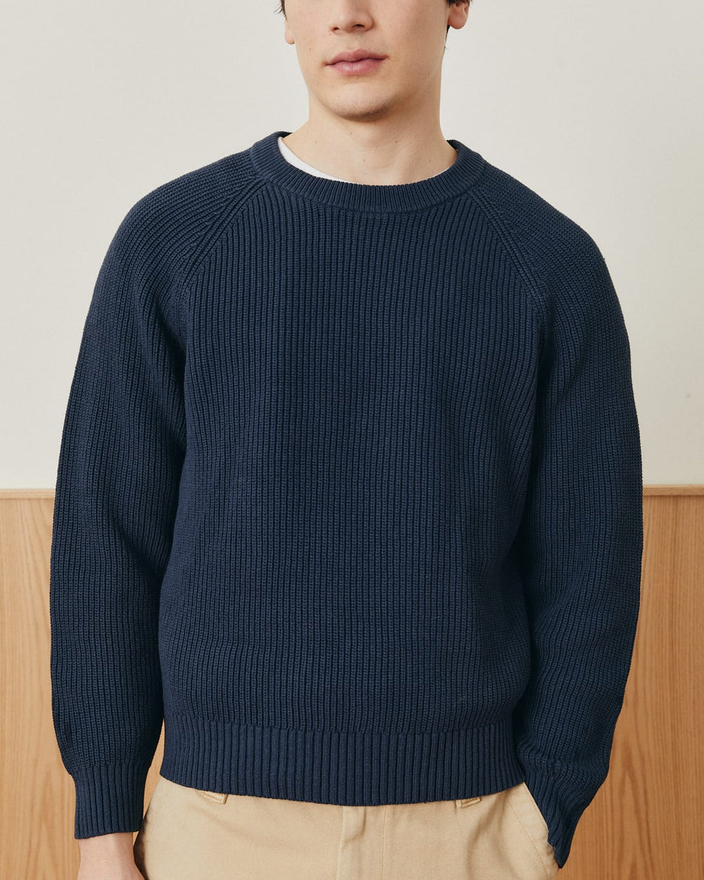 Washed Cotton Crewneck - Navy-Crewneck Sweater-Black Q-Corridor