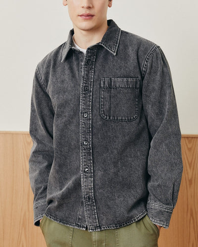Washed Denim Shirt - Black-LS w/ 1 Chest Pocket-Real-Corridor