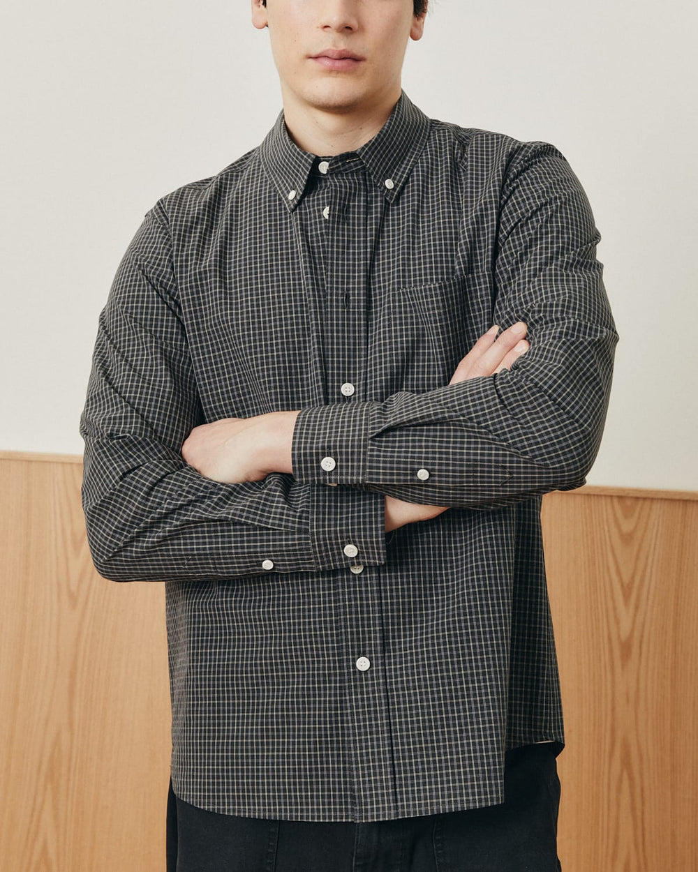 Poplin Mini Check LS - Grey-LS-Black Q-Corridor