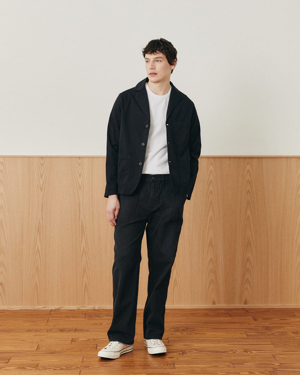 Twill Blazer - Black-3 Button Blazer-Somelos-Corridor