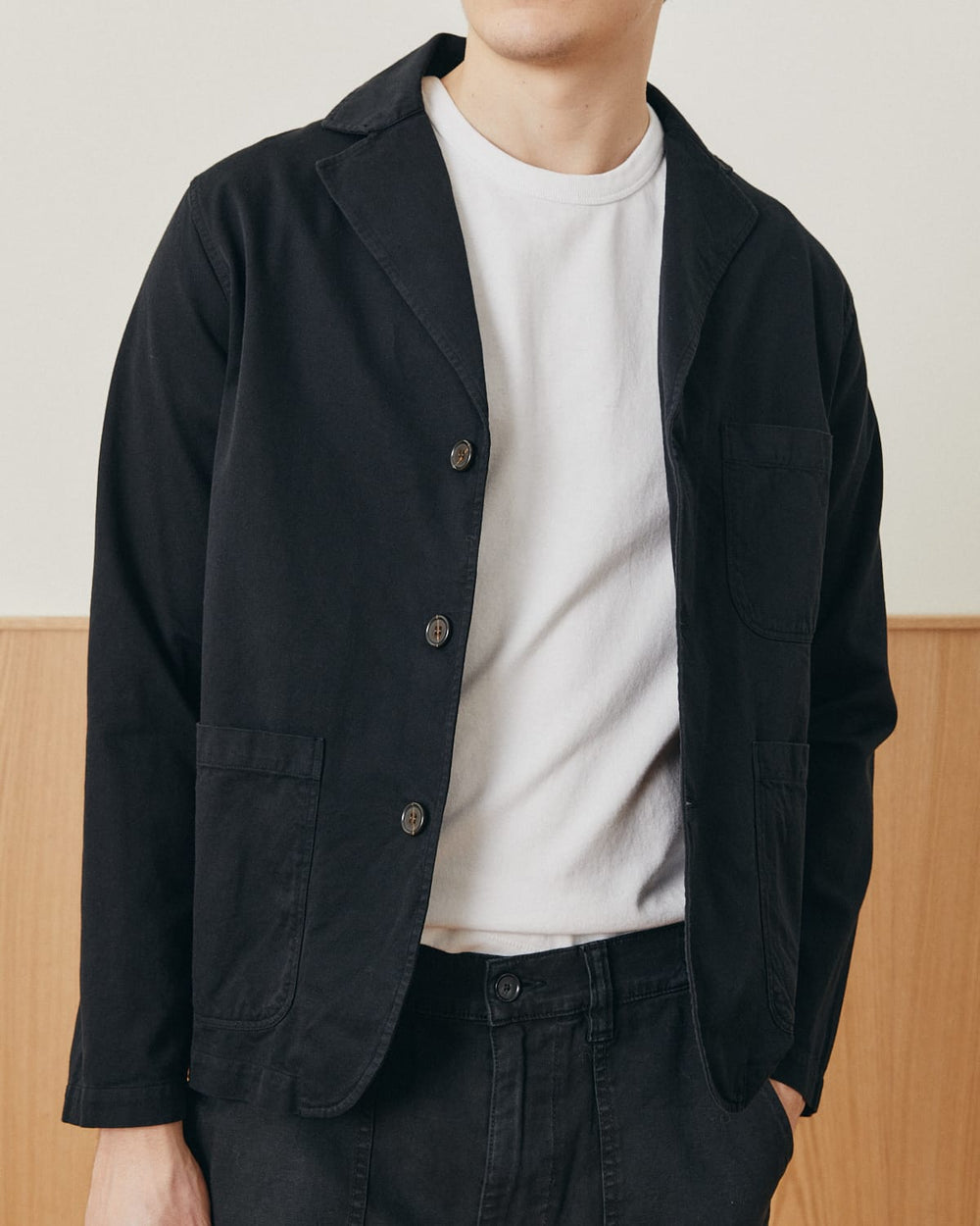 Twill Blazer - Black-3 Button Blazer-Somelos-Corridor
