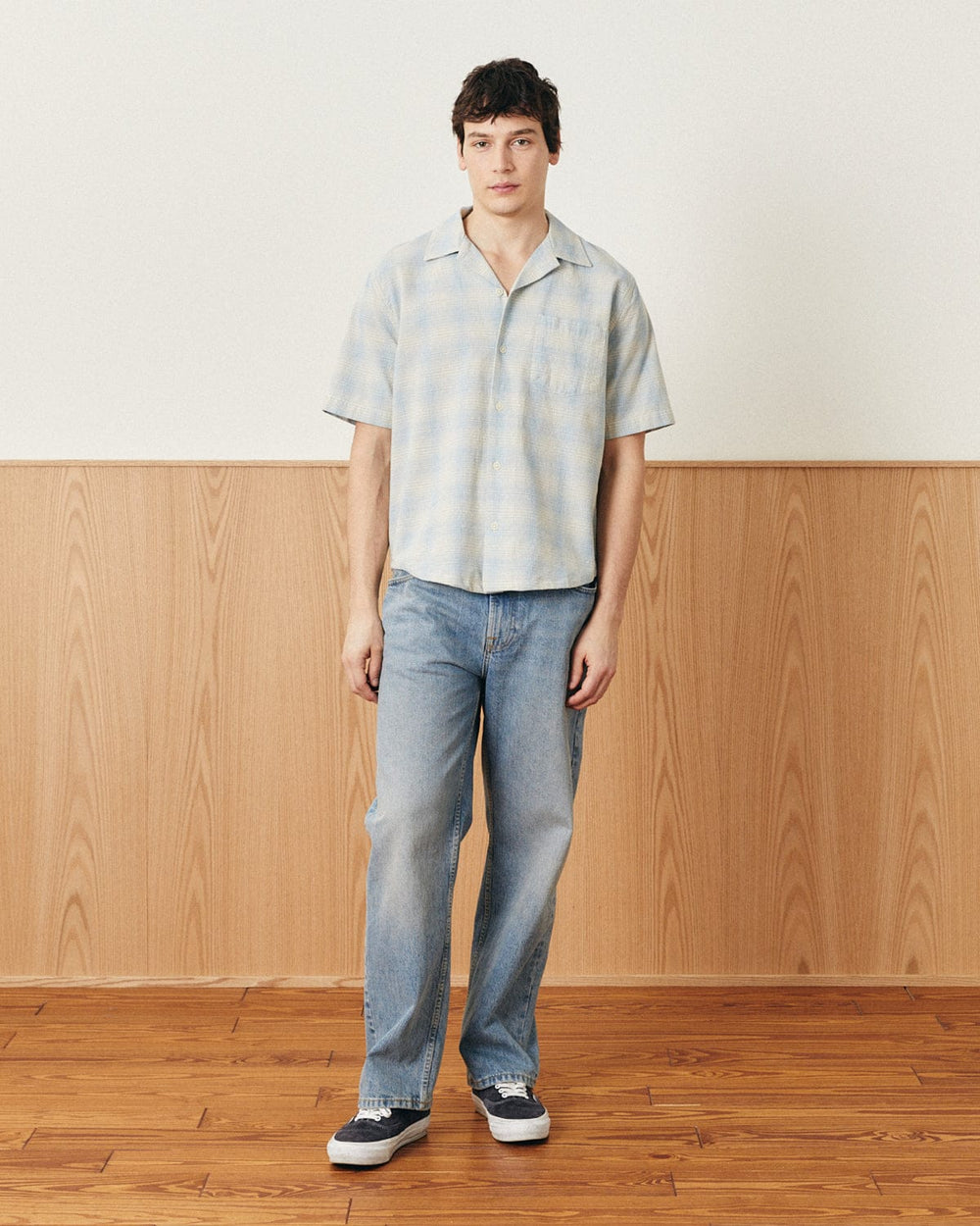 Linen Plaid SS - Light Blue-SS Camp w/ 1 Chest Pocket-Original Madras Trading Co. (OMTC)-Corridor