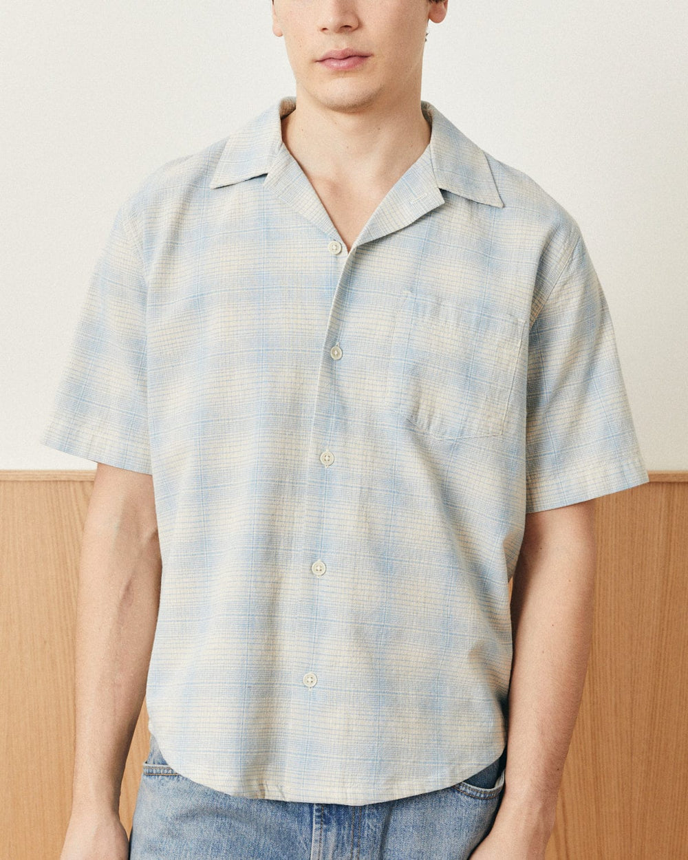 Linen Plaid SS - Light Blue-SS Camp w/ 1 Chest Pocket-Original Madras Trading Co. (OMTC)-Corridor