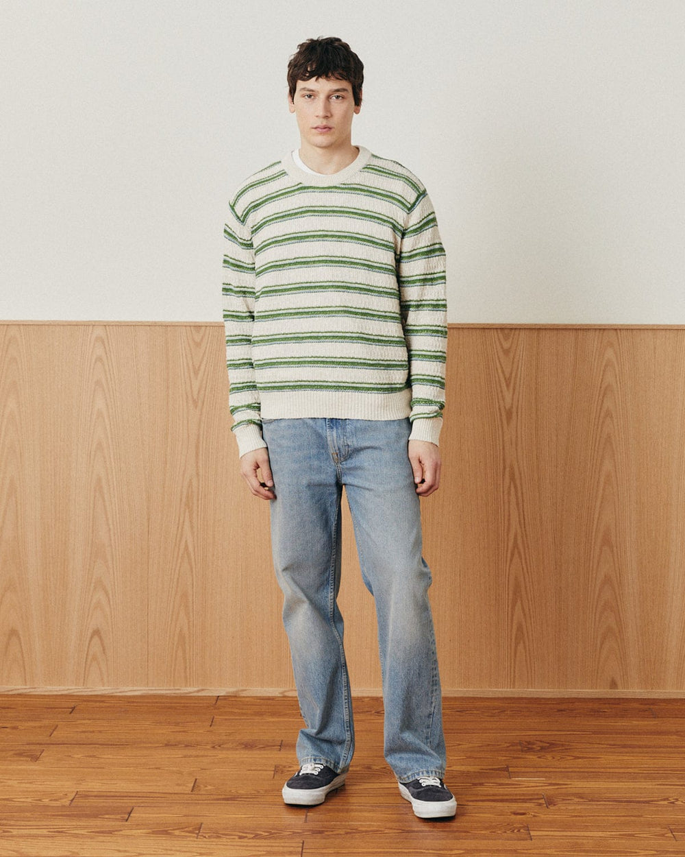 Stripe Linen Silk Crewneck-Crewneck-Black Q-Corridor