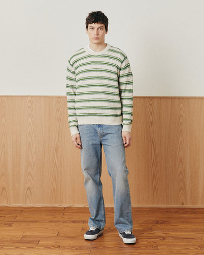 Stripe Linen Silk Crewneck-Crewneck-Black Q-Corridor