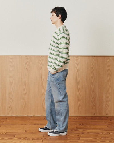 Stripe Linen Silk Crewneck-Crewneck-Black Q-Corridor