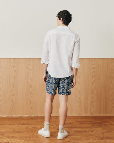 Indigo Sunflower Drawstring Short-Draw String Shorts-Original Madras Trading Co. (OMTC)-Corridor