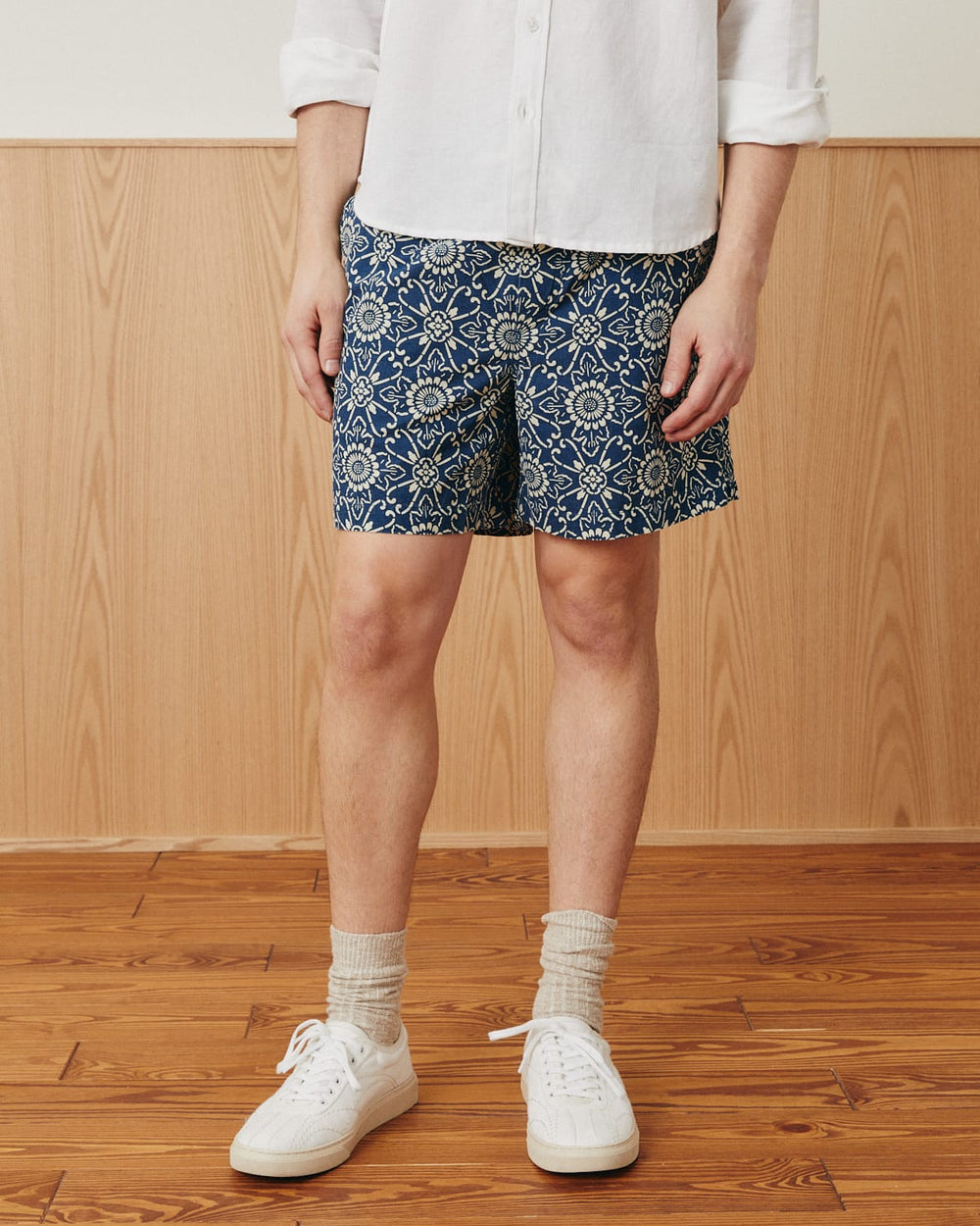 Indigo Sunflower Drawstring Short-Draw String Shorts-Original Madras Trading Co. (OMTC)-Corridor