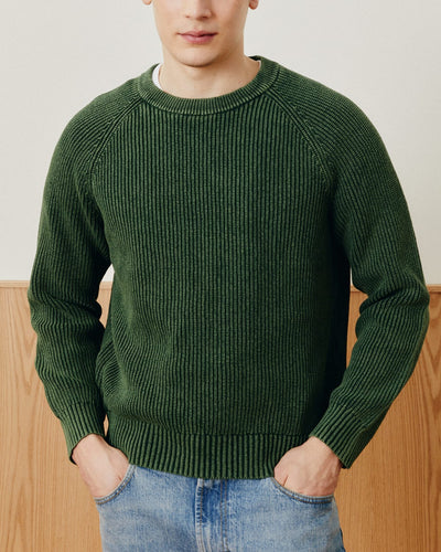 Washed Cotton Crewneck - Green-Crewneck Sweater-Black Q-Corridor